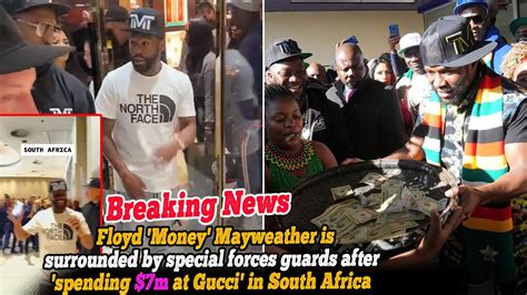 Floyd Mayweather surrounded by special forces at Gucci South 